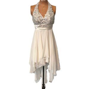 Vintage Prom Homecoming DRESS BEE DARLIN' White 1 / 2 XXS Flowy Crystals USA Y2K